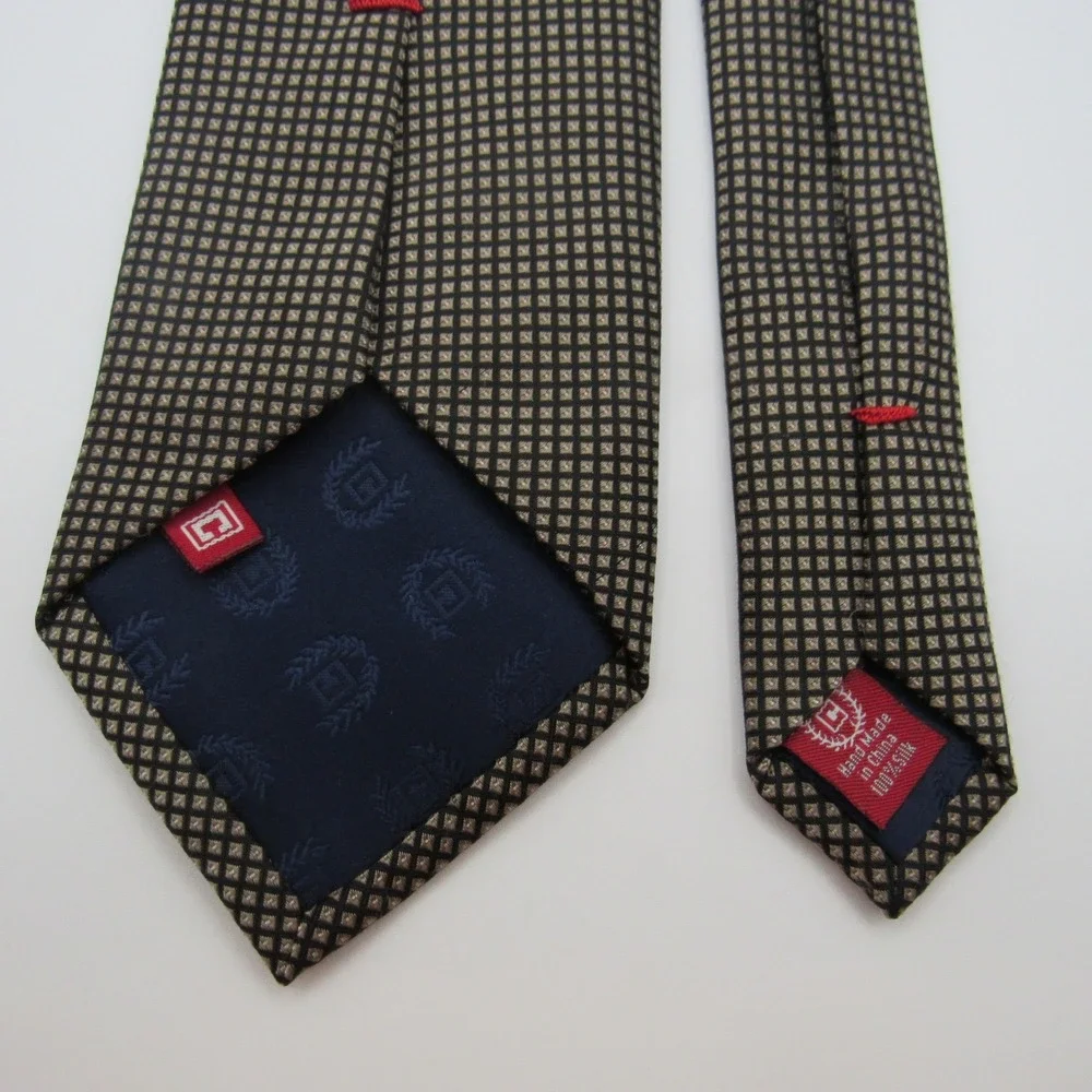 Chaps Necktie Mens OS Black Gold Excellent Silk Geometric Micro Grid Pattern